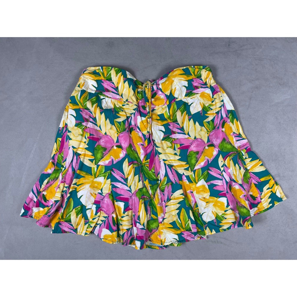 Cato Womens Small Tropical Floral Skort Pink Yellow Teal Smocked Back Mini Skirt